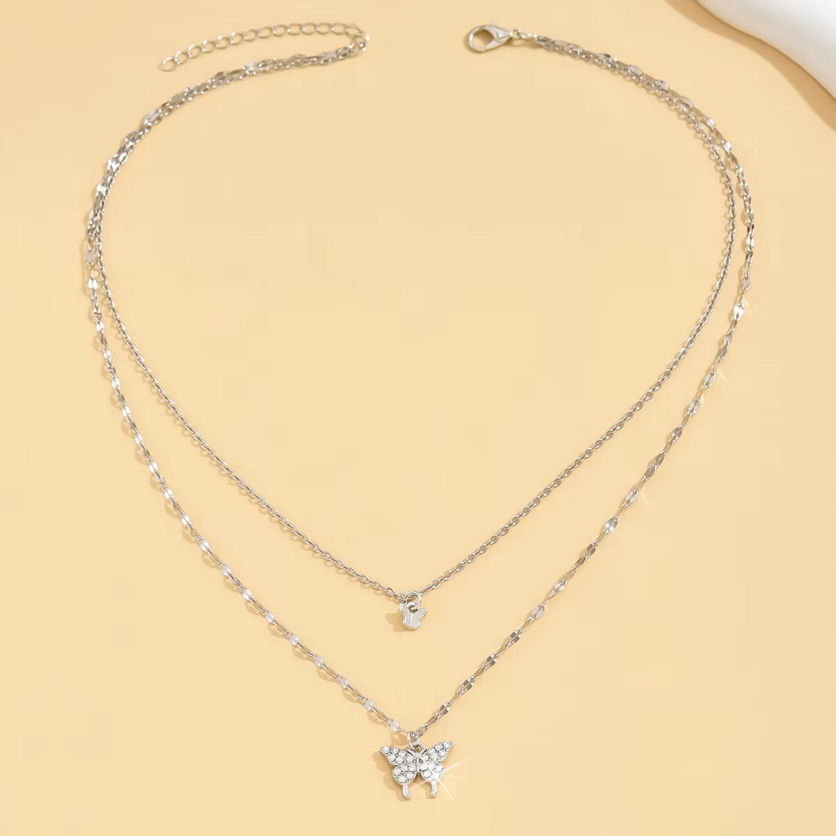 1 Women'S Lats Sparkling Double Layer Butterfly Necklace Exquisite Double Layer Collar Chain Jewelry Banquet Party Holiday Gift