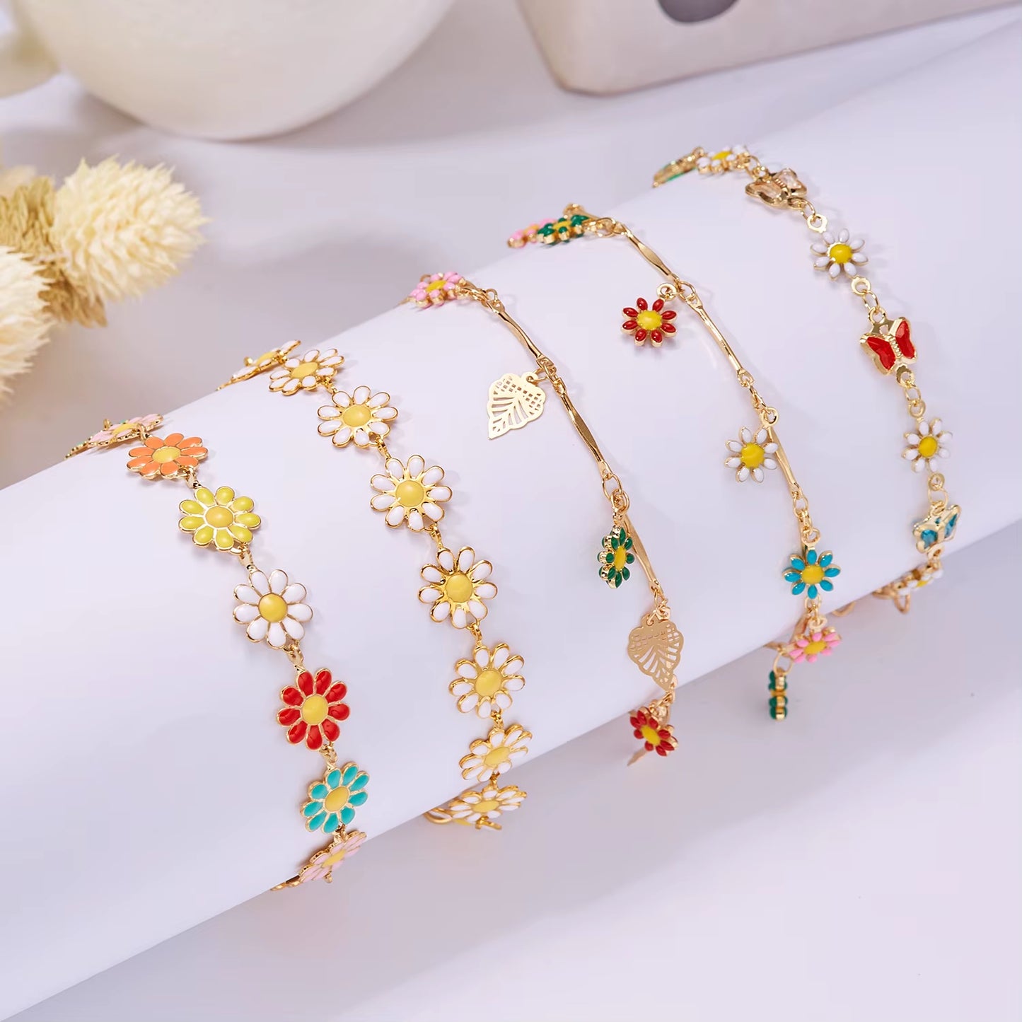 Fashion Sweet Flower Daisy Bracelet - Handmade Colorful Beads Bracelet Boho Summer Jewelry