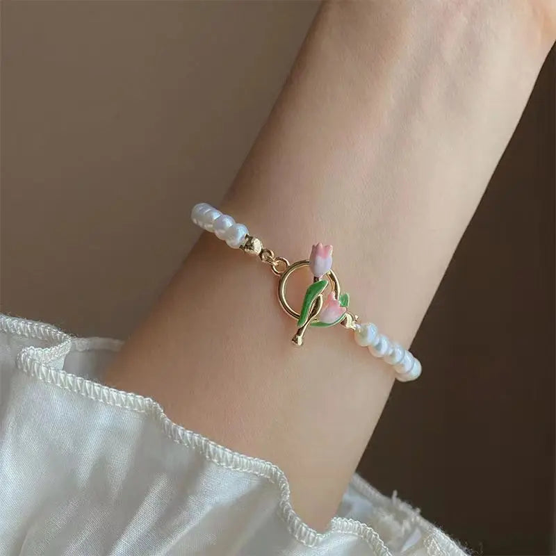 French Romantic Blue Crystal Shell Tassels Bracelet for Women Luxury Y2K Bling Bracelet Exquisite Jewelry Gift