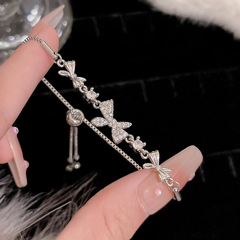 French Romantic Blue Crystal Shell Tassels Bracelet for Women Luxury Y2K Bling Bracelet Exquisite Jewelry Gift