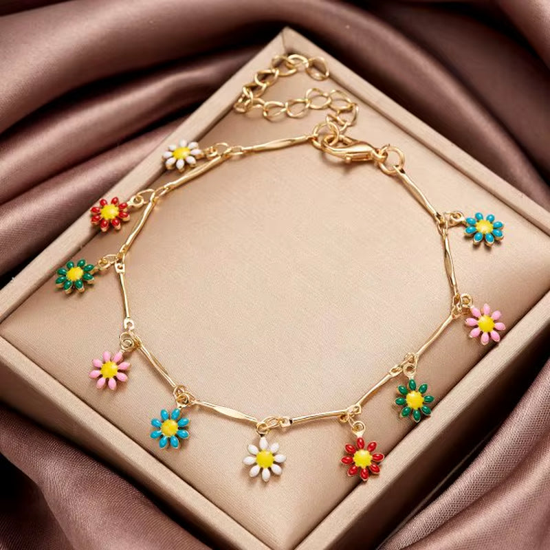 Fashion Sweet Flower Daisy Bracelet - Handmade Colorful Beads Bracelet Boho Summer Jewelry