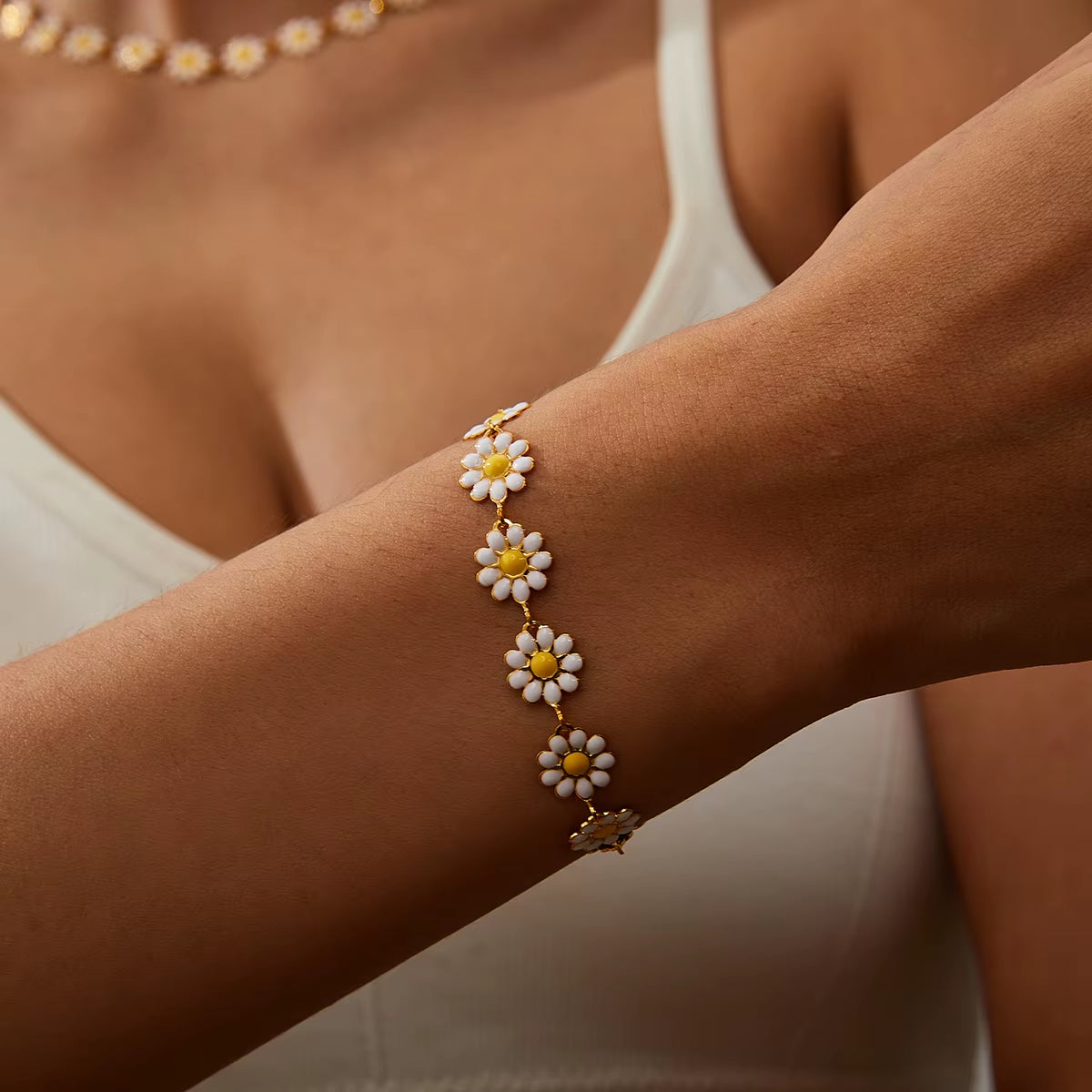 Fashion Sweet Flower Daisy Bracelet - Handmade Colorful Beads Bracelet Boho Summer Jewelry