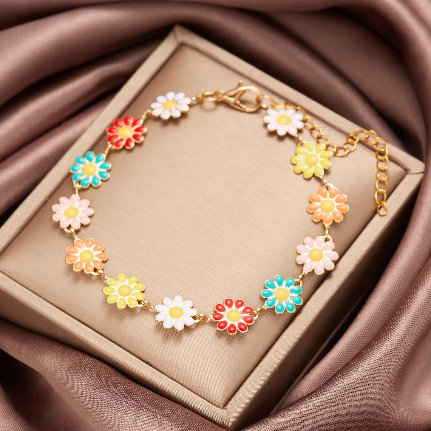 Fashion Sweet Flower Daisy Bracelet - Handmade Colorful Beads Bracelet Boho Summer Jewelry