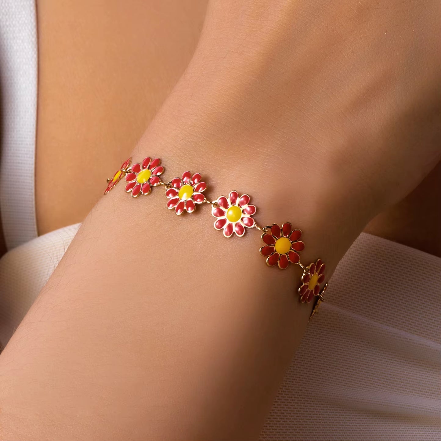 Fashion Sweet Flower Daisy Bracelet - Handmade Colorful Beads Bracelet Boho Summer Jewelry