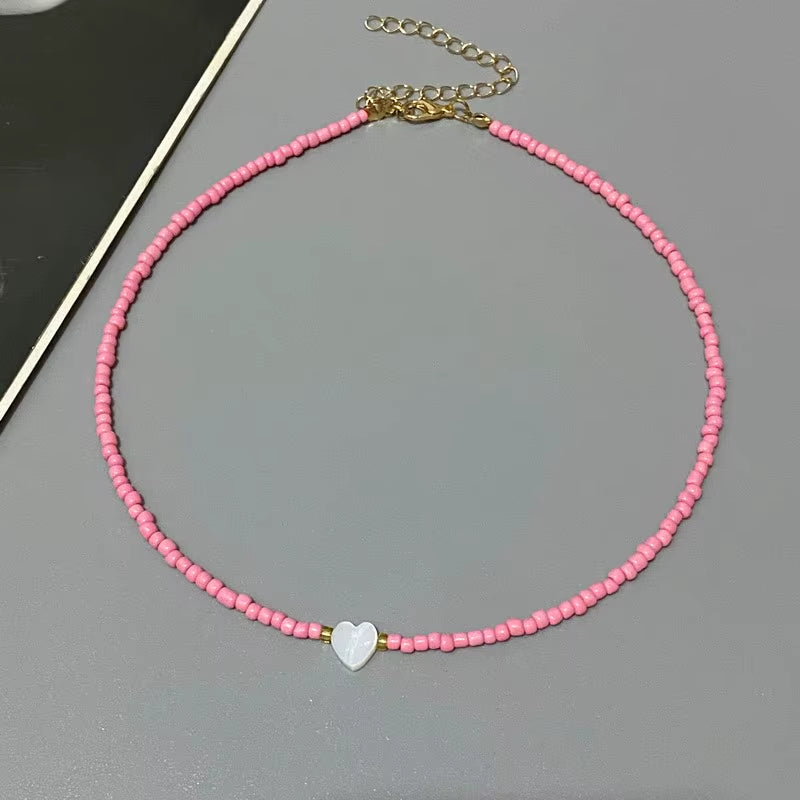 Colorful Seed Beads Choker Necklace - New Love Heart Design Collar Jewelry