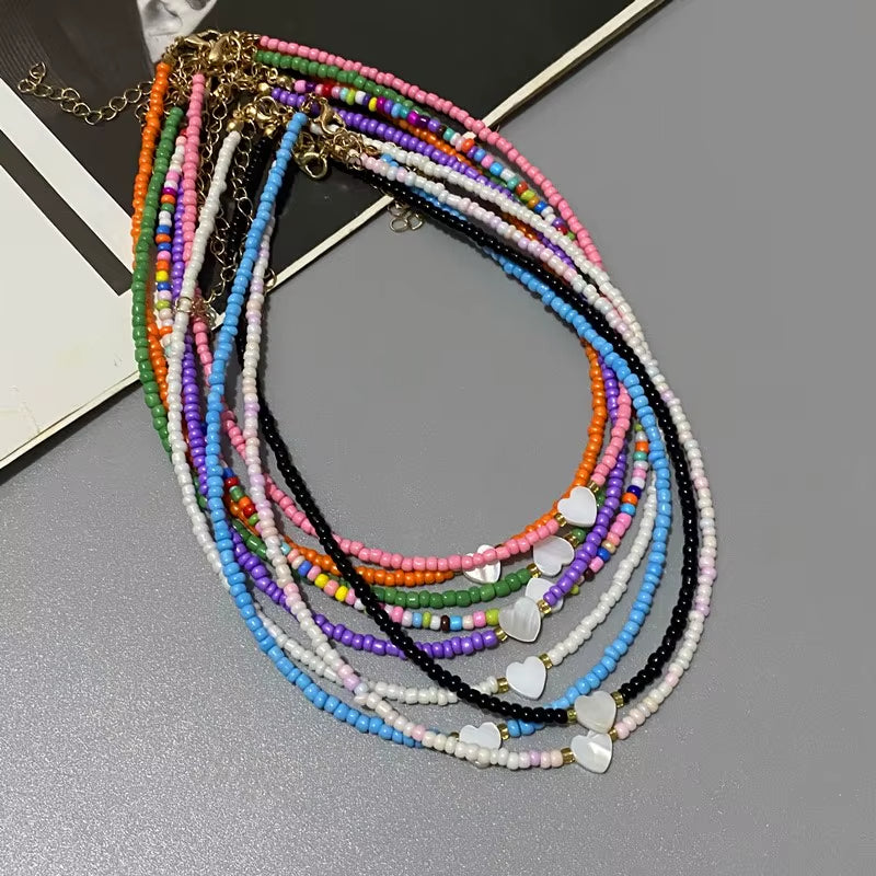 Colorful Seed Beads Choker Necklace - New Love Heart Design Collar Jewelry