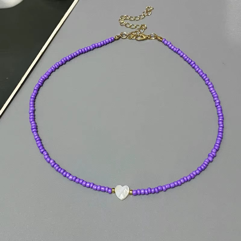 Colorful Seed Beads Choker Necklace - New Love Heart Design Collar Jewelry