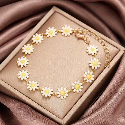 Fashion Sweet Flower Daisy Bracelet - Handmade Colorful Beads Bracelet Boho Summer Jewelry