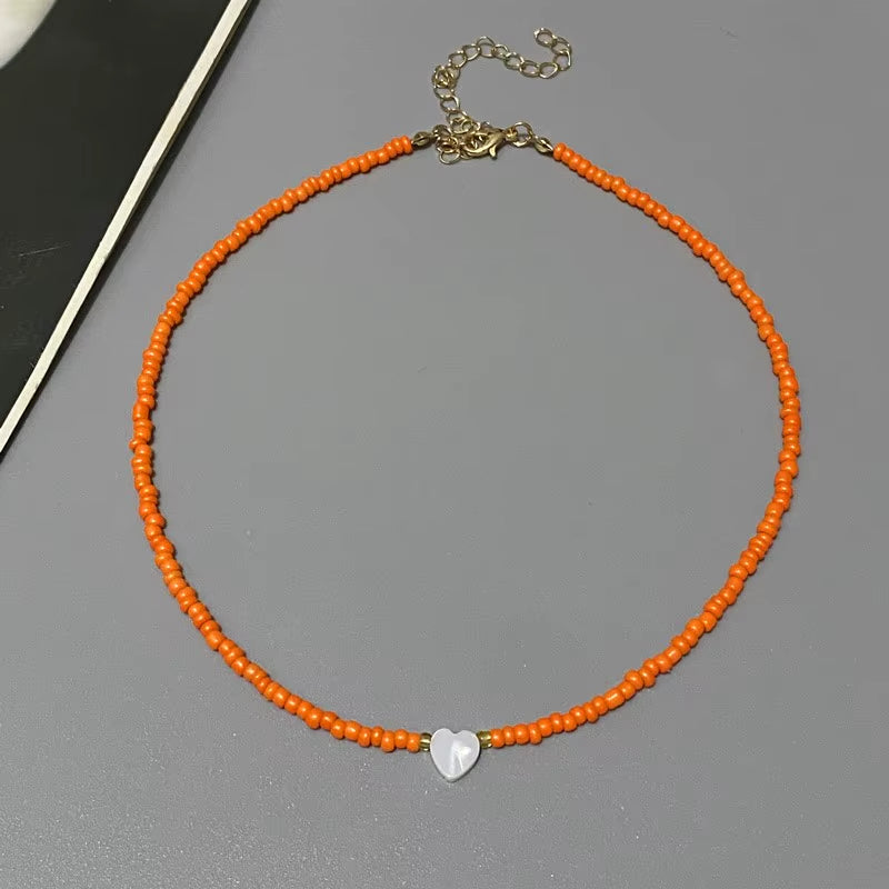 Colorful Seed Beads Choker Necklace - New Love Heart Design Collar Jewelry