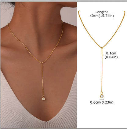 Stainless Steel Lariat Necklace Gold Plated, Dainty Long Necklace Laryered Necklaces for Women Girls, Y Shape Drop Pendant
