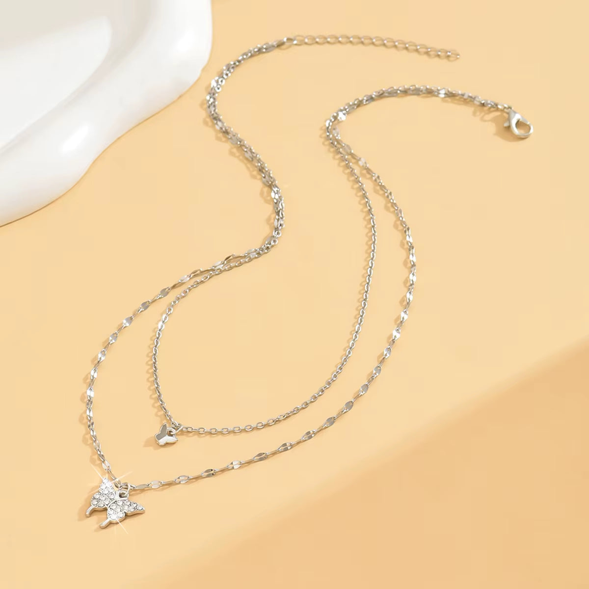 1 Women'S Lats Sparkling Double Layer Butterfly Necklace Exquisite Double Layer Collar Chain Jewelry Banquet Party Holiday Gift
