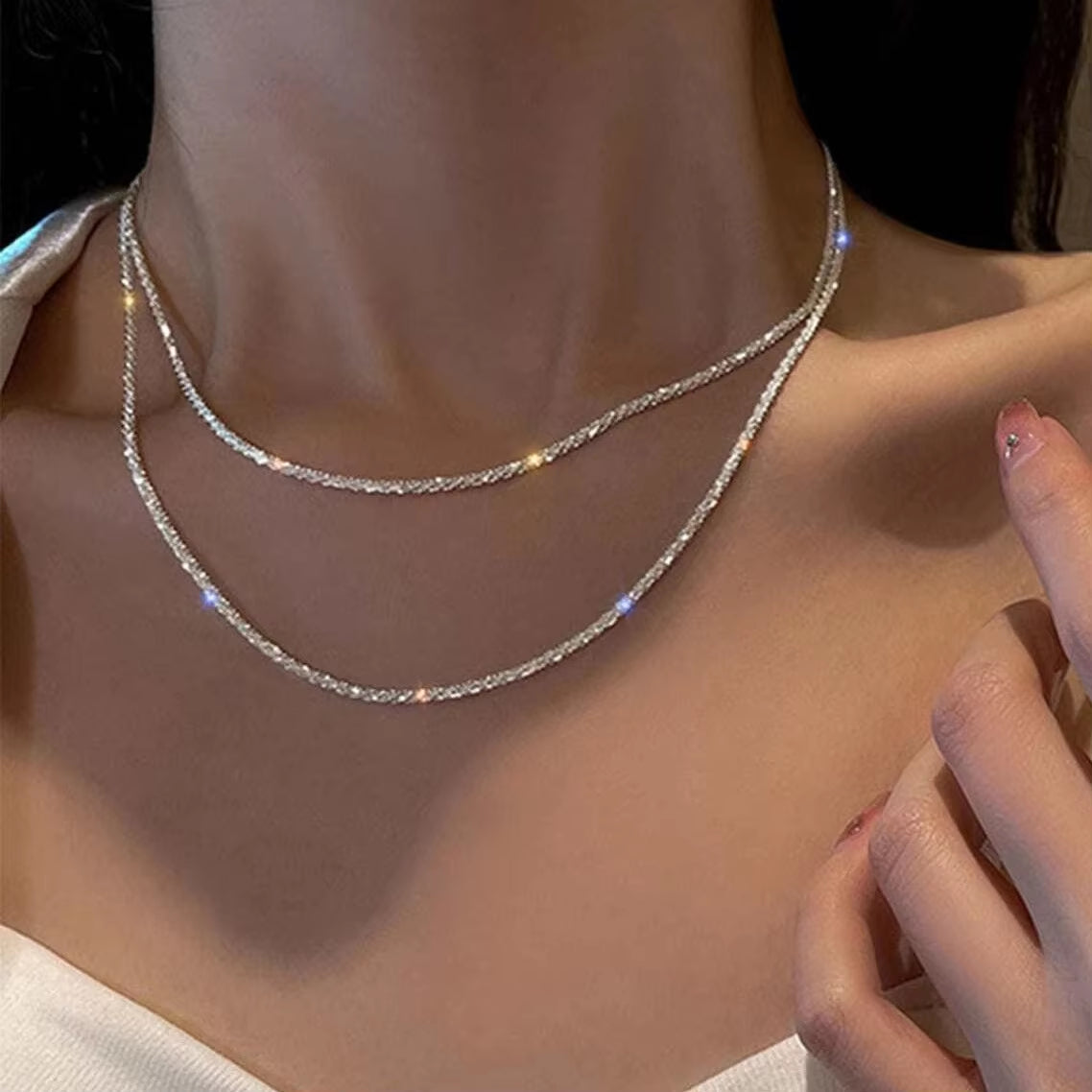 Silver Color Sparkling Necklace for Women Trendy Clavicle Chain Choker Wedding Party Jewelry Accessories