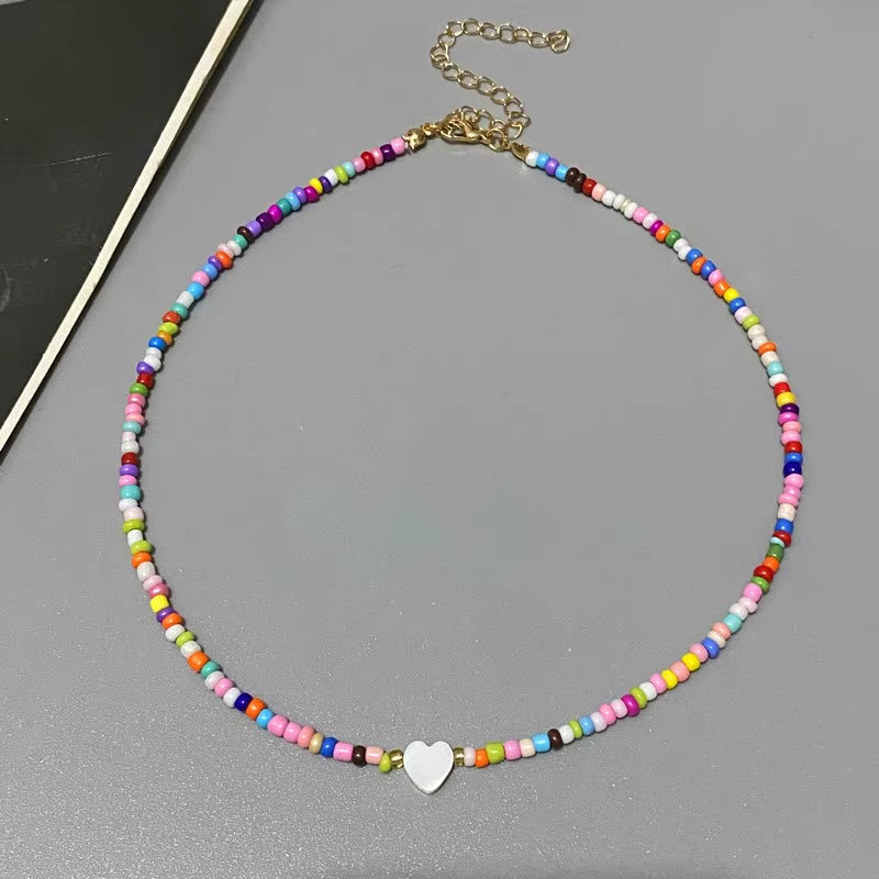 Colorful Seed Beads Choker Necklace - New Love Heart Design Collar Jewelry
