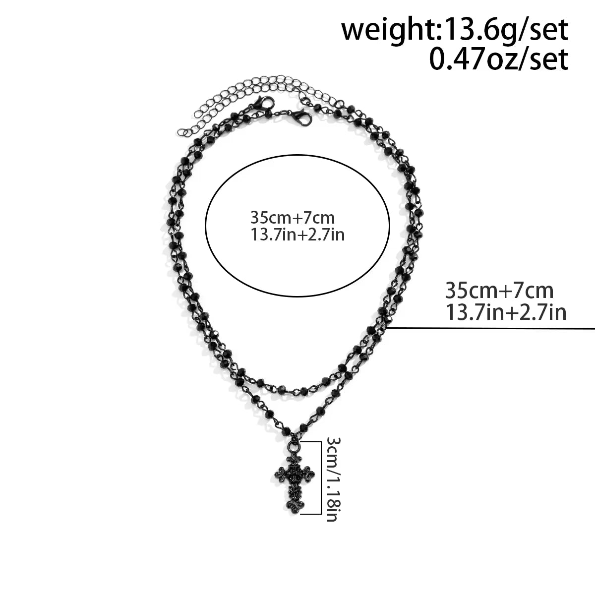2Pcs/Set Gothic Black Cross Jesus Pendant Choker Necklace for Women Punk Vintage Metal Beads Chain Neck Jewelry Accessories New