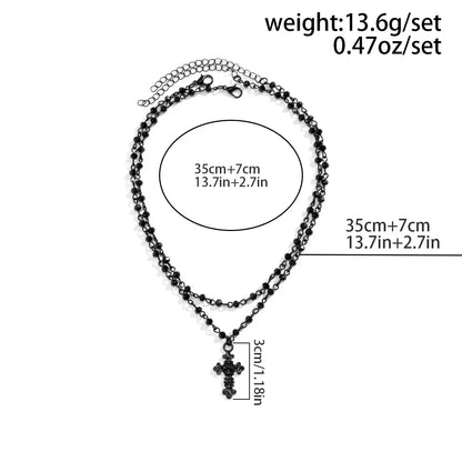 2Pcs/Set Gothic Black Cross Jesus Pendant Choker Necklace for Women Punk Vintage Metal Beads Chain Neck Jewelry Accessories New