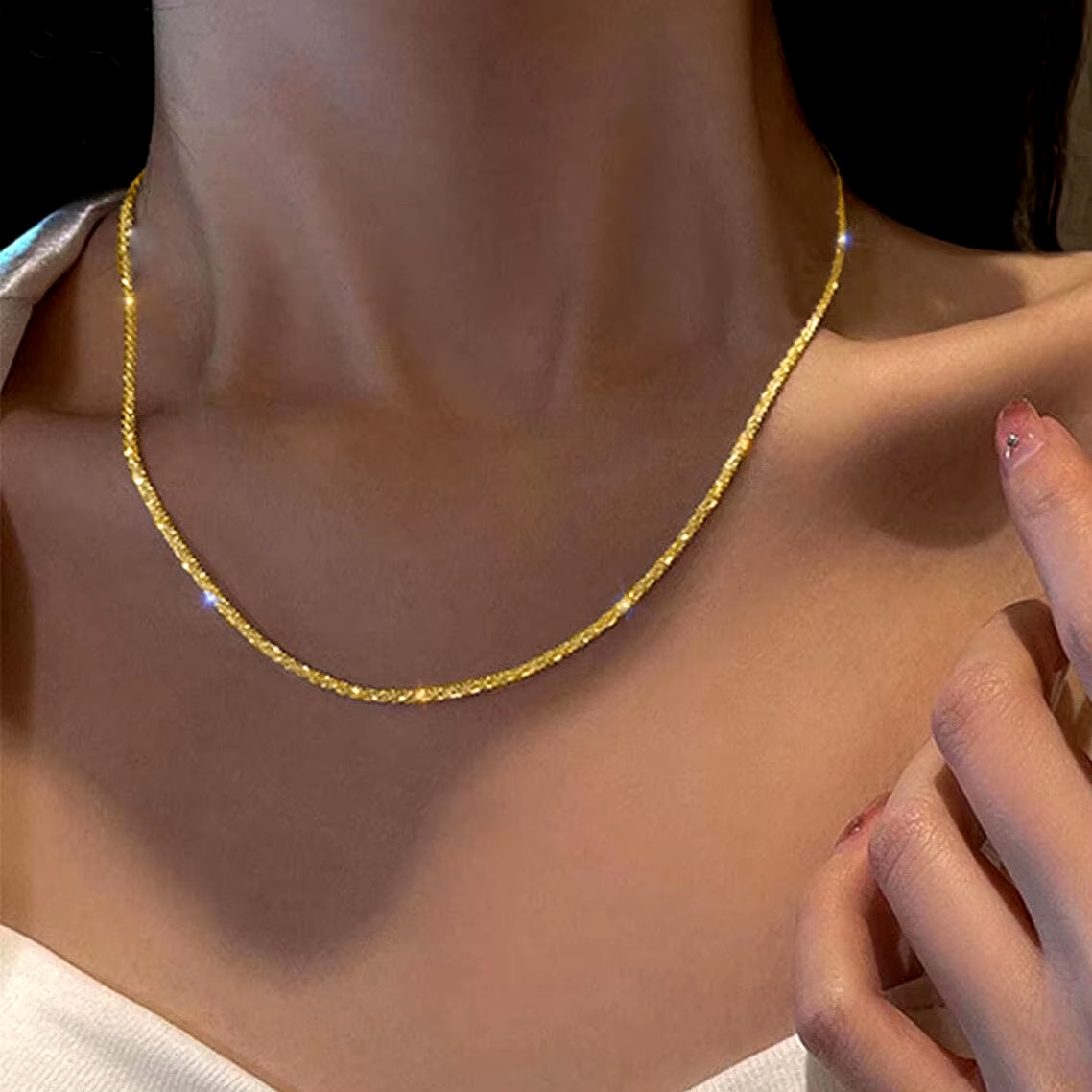Silver Color Sparkling Necklace for Women Trendy Clavicle Chain Choker Wedding Party Jewelry Accessories