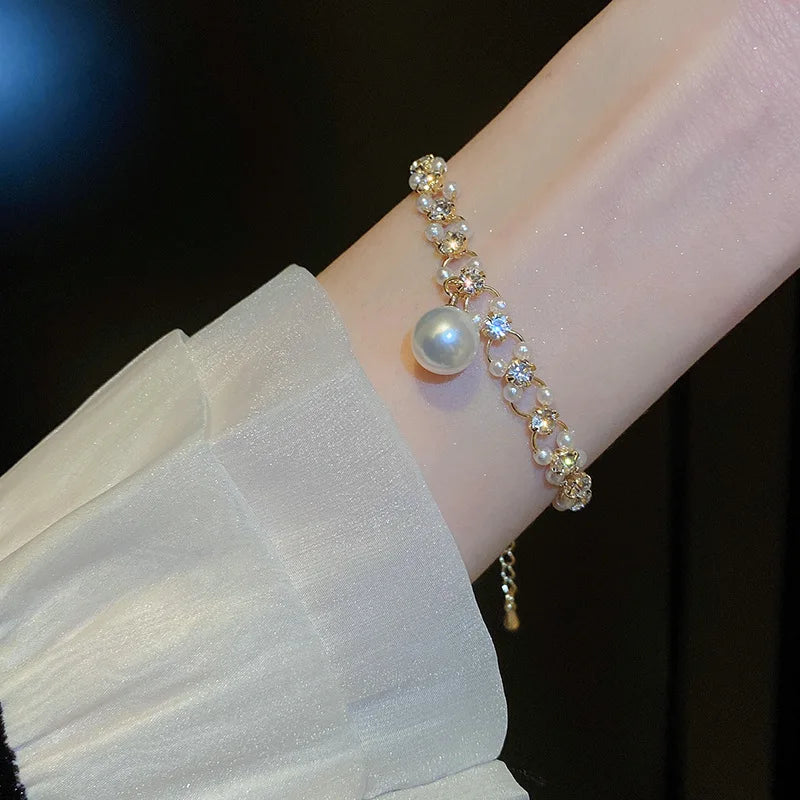 French Romantic Blue Crystal Shell Tassels Bracelet for Women Luxury Y2K Bling Bracelet Exquisite Jewelry Gift