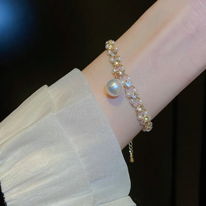 French Romantic Blue Crystal Shell Tassels Bracelet for Women Luxury Y2K Bling Bracelet Exquisite Jewelry Gift