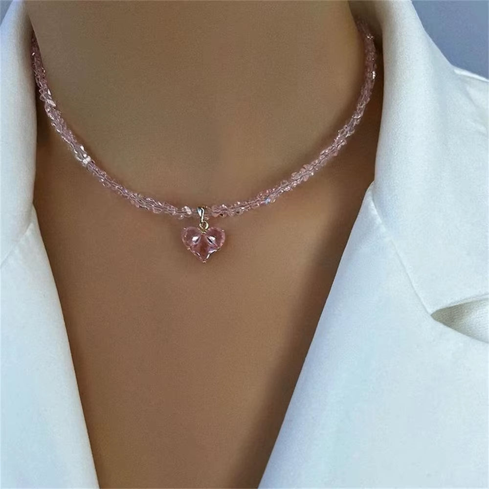 Elegant Vintage Zircon Heart Pendant Necklace for Women - Boho Geometric Baroque Design with Transparent Crystal Chain Jewelry