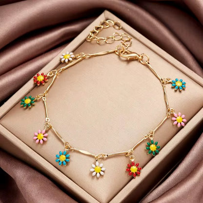 Fashion Sweet Flower Daisy Bracelet - Handmade Colorful Beads Bracelet Boho Summer Jewelry