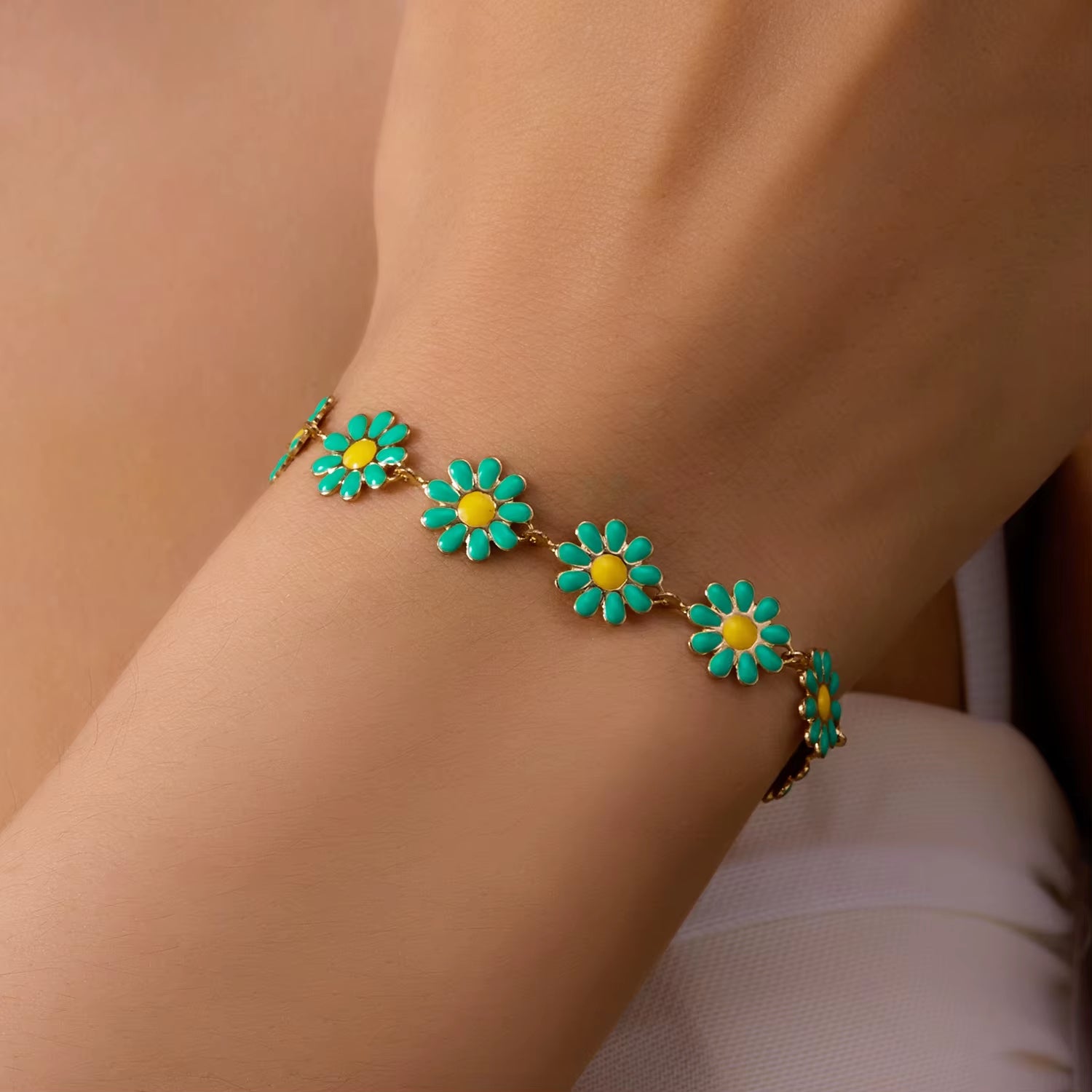 Fashion Sweet Flower Daisy Bracelet - Handmade Colorful Beads Bracelet Boho Summer Jewelry