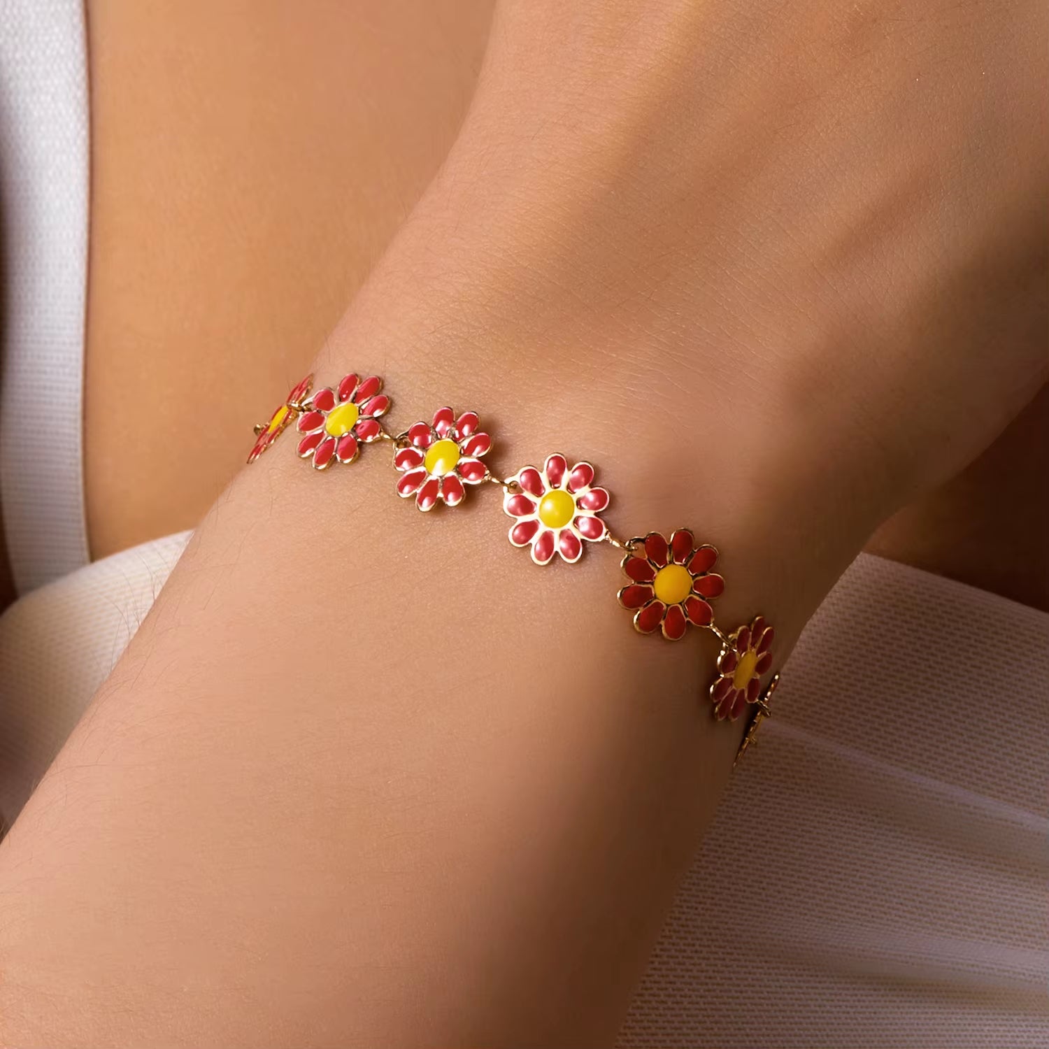 Fashion Sweet Flower Daisy Bracelet - Handmade Colorful Beads Bracelet Boho Summer Jewelry