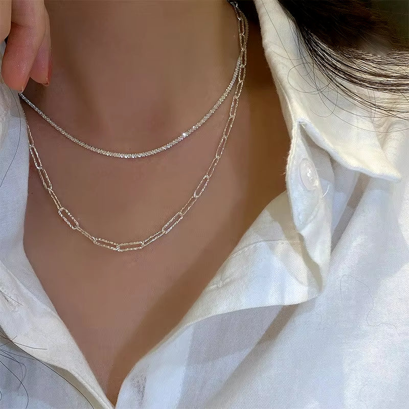 Silver Color Sparkling Necklace for Women Trendy Clavicle Chain Choker Wedding Party Jewelry Accessories