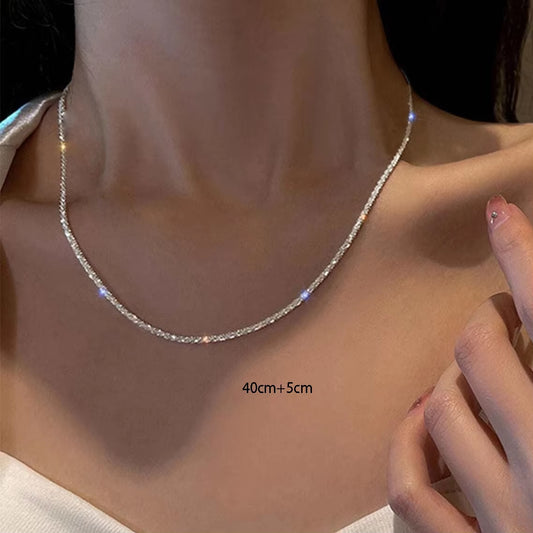 Silver Color Sparkling Necklace for Women Trendy Clavicle Chain Choker Wedding Party Jewelry Accessories