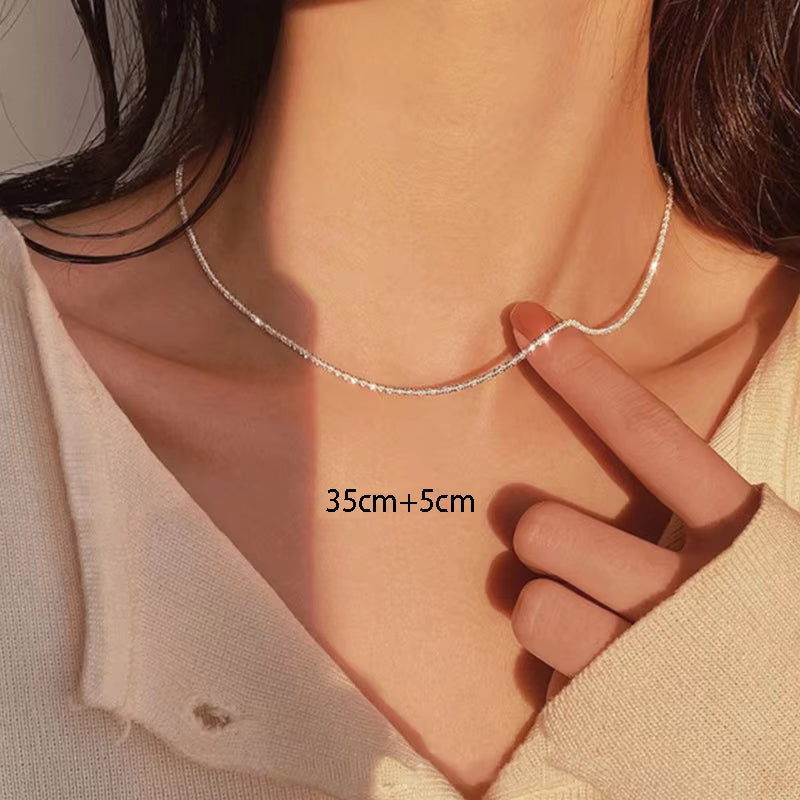 Silver Color Sparkling Necklace for Women Trendy Clavicle Chain Choker Wedding Party Jewelry Accessories