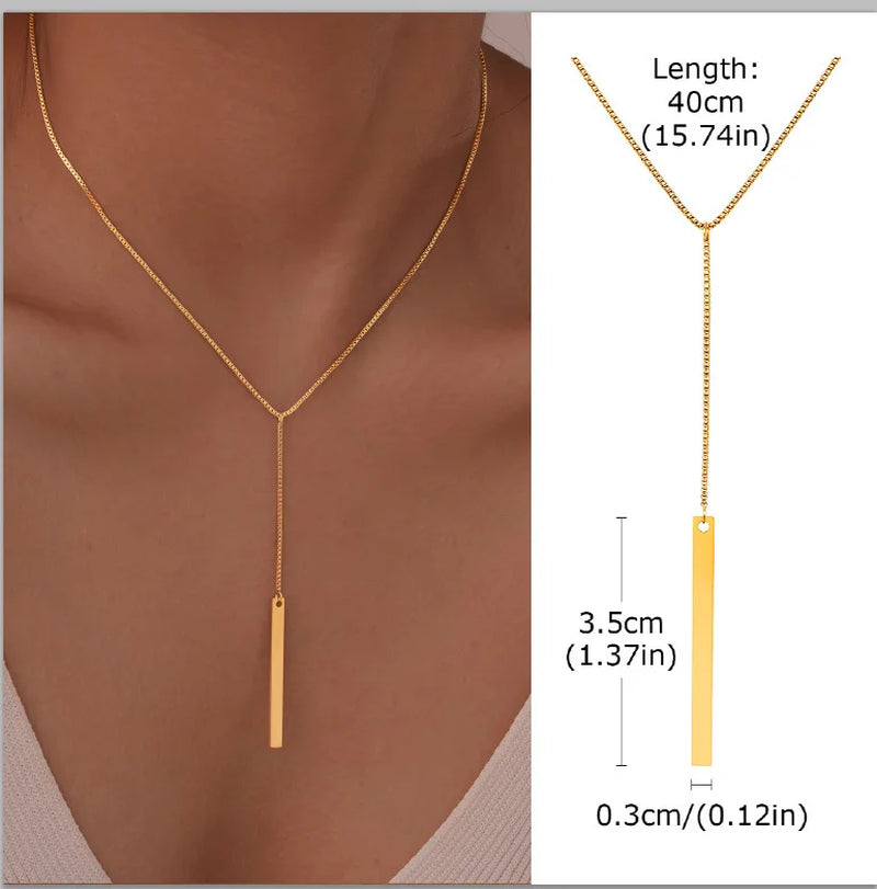 Stainless Steel Lariat Necklace Gold Plated, Dainty Long Necklace Laryered Necklaces for Women Girls, Y Shape Drop Pendant