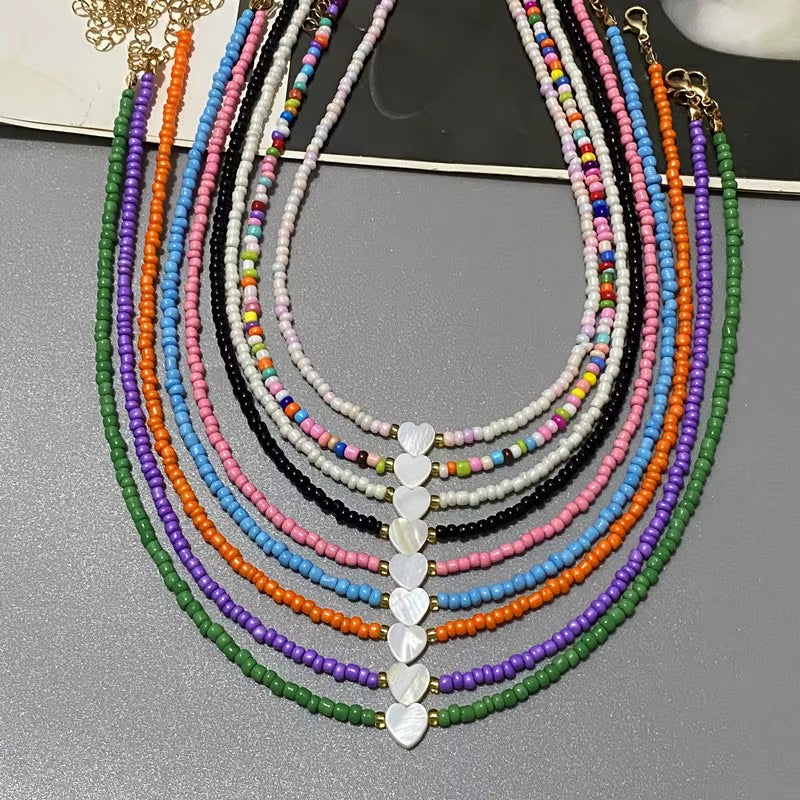 Colorful Seed Beads Choker Necklace - New Love Heart Design Collar Jewelry