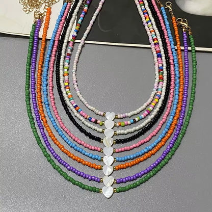 Colorful Seed Beads Choker Necklace - New Love Heart Design Collar Jewelry